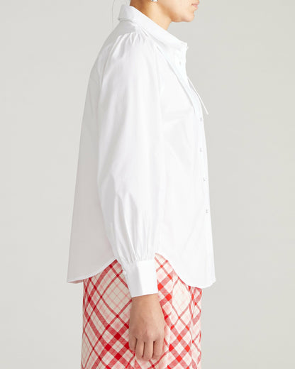 Universal Standard Janet Tie-Neck Cotton Poplin Shirt - White