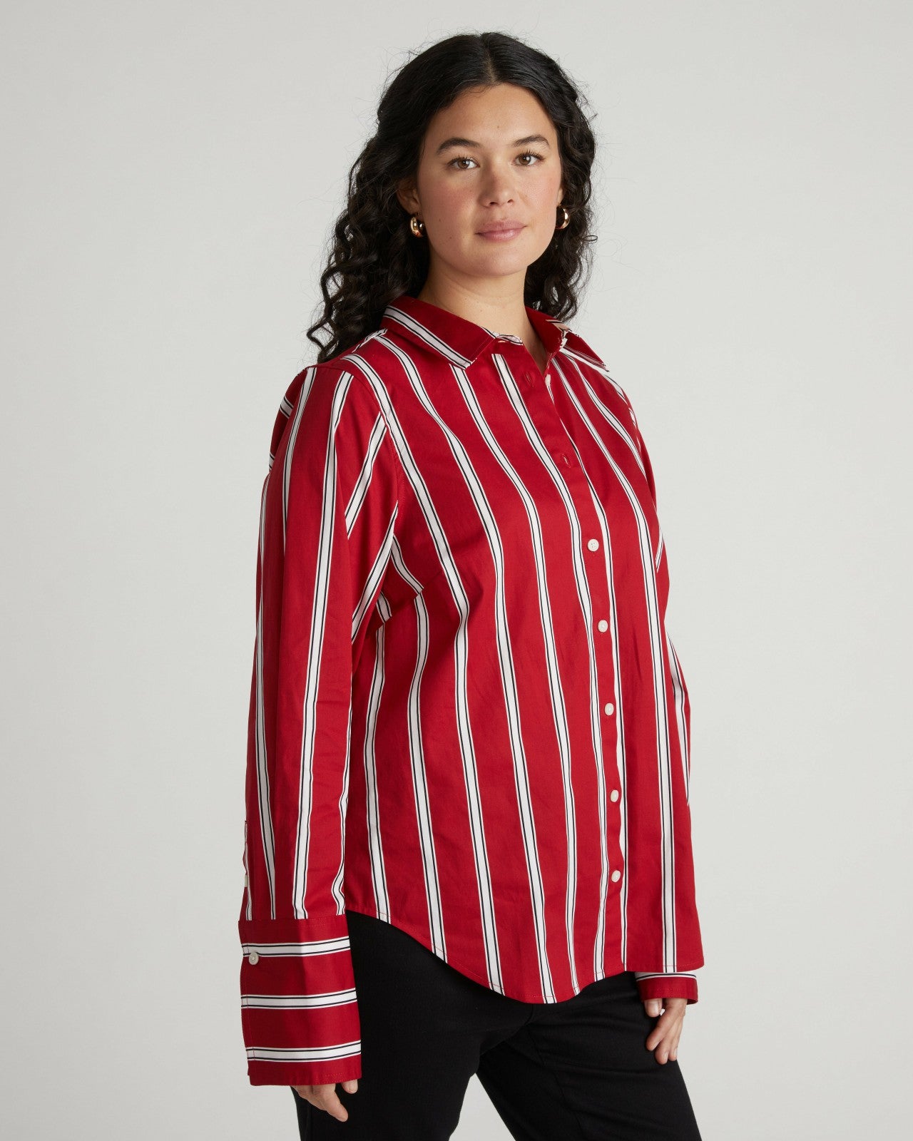 Universal Standard Henning x US Madison Shirt - Red/Black/White Stripe