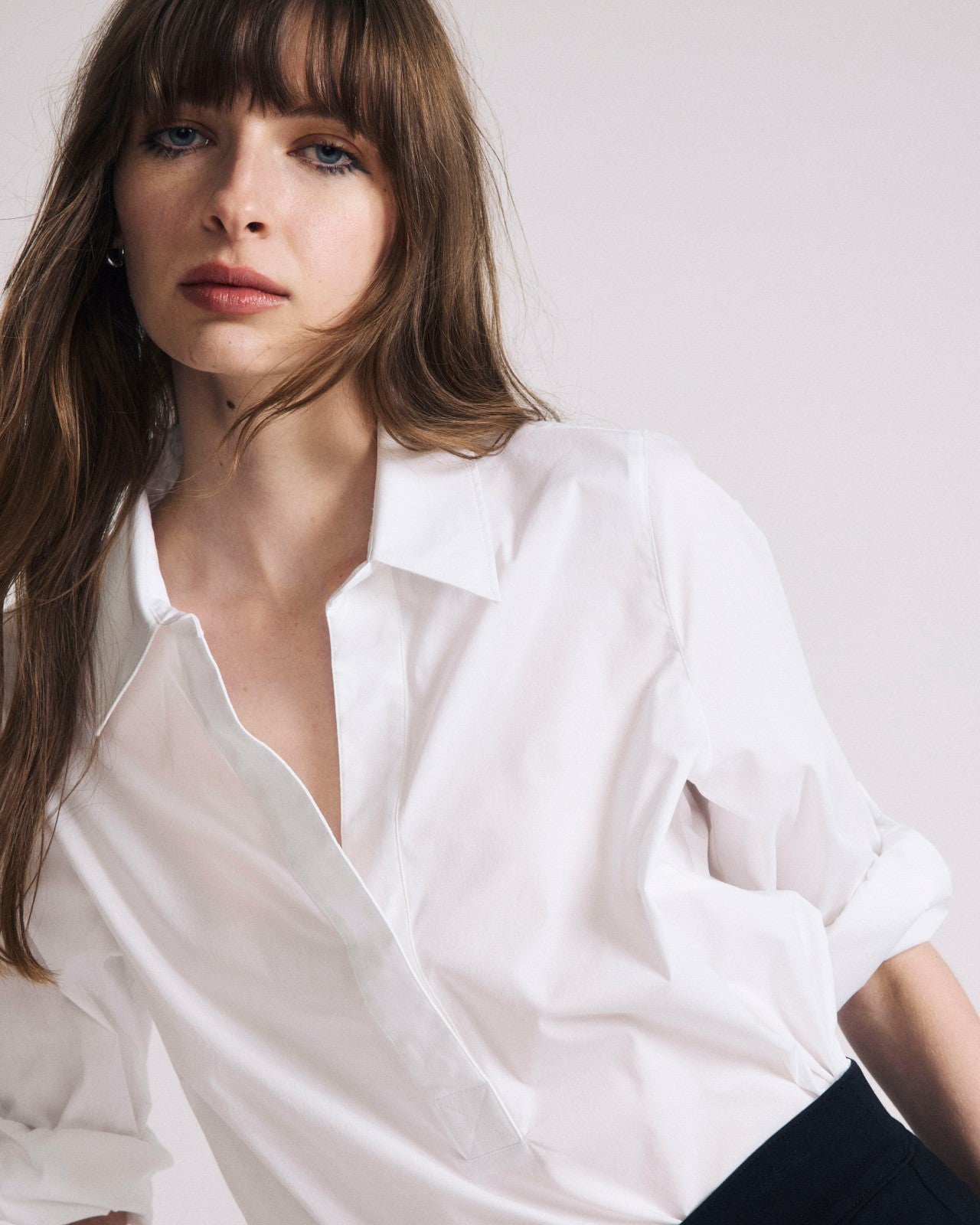 Universal Standard Button Back Poplin Polo Shirt - White