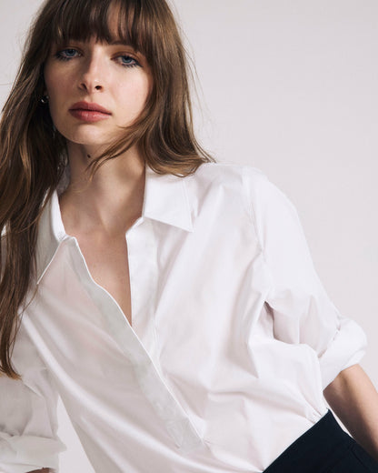 Universal Standard Button Back Poplin Polo Shirt - White