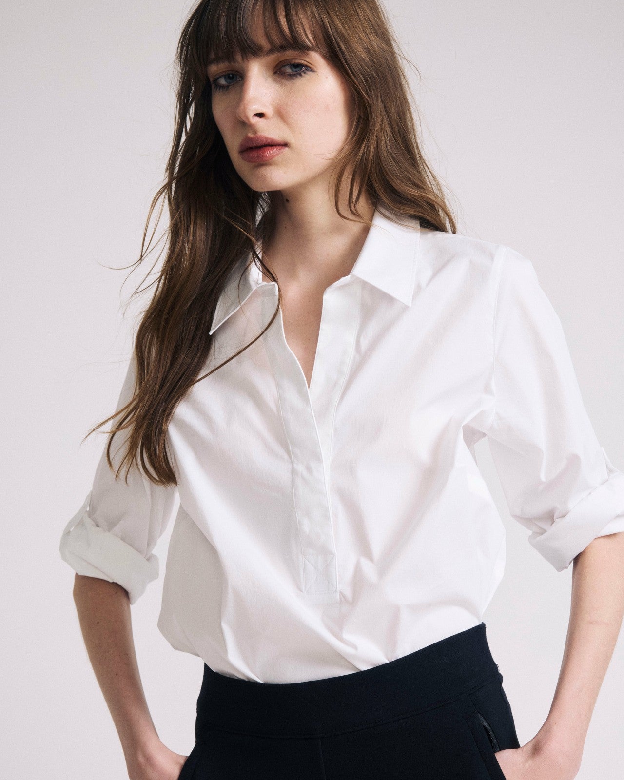 Universal Standard Button Back Poplin Polo Shirt - White