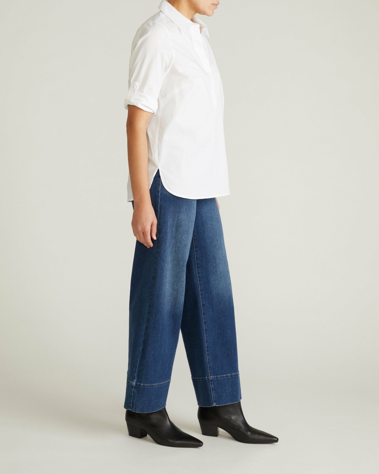 Universal Standard Button Back Poplin Polo Shirt - White