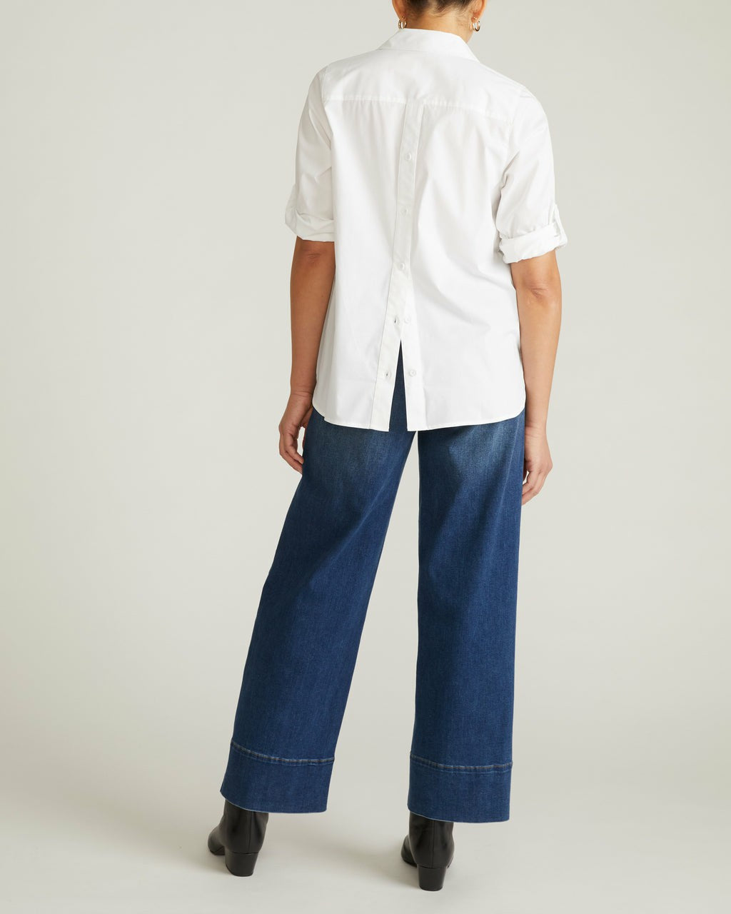 Universal Standard Button Back Poplin Polo Shirt - White