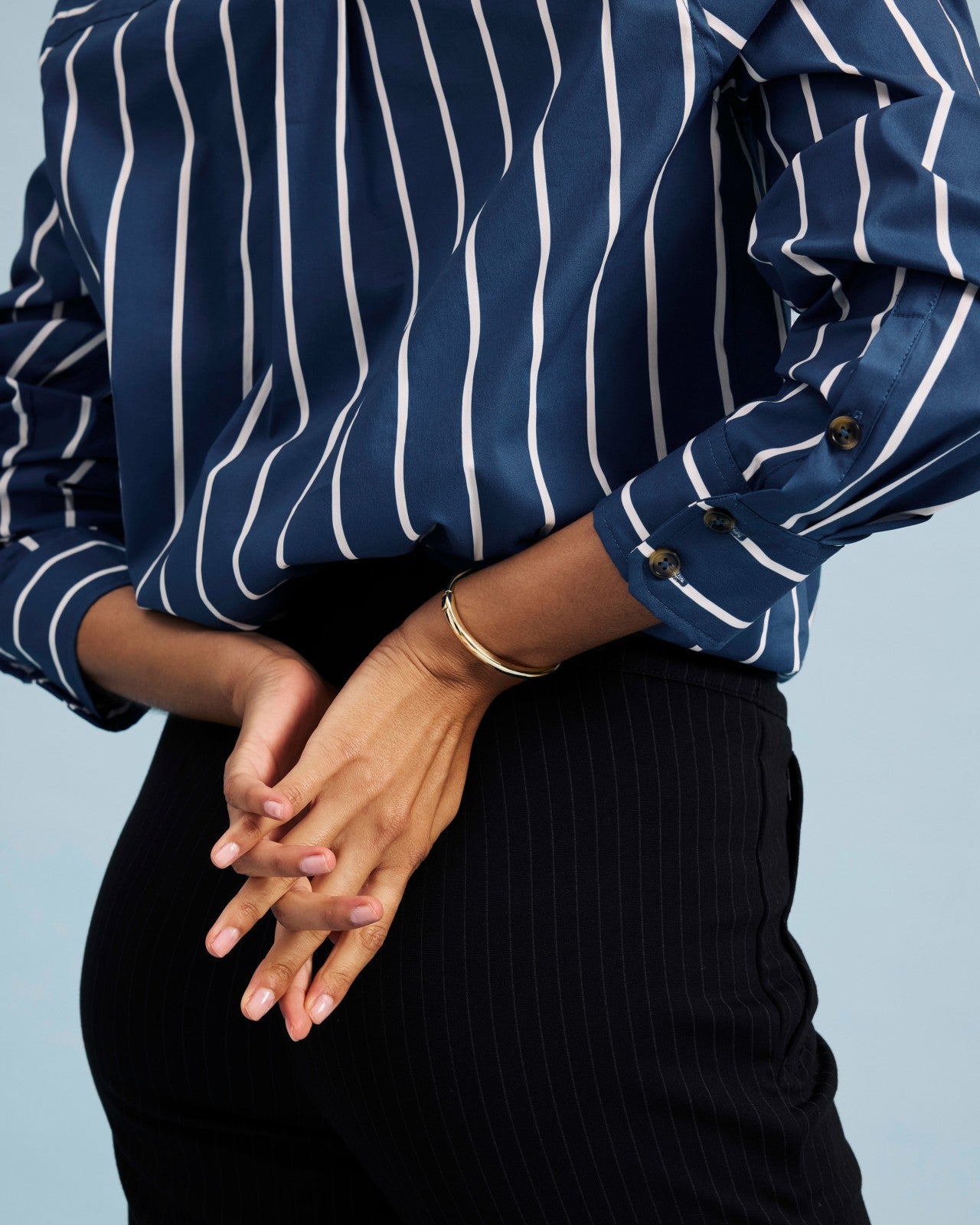 Universal Standard Elbe Stretch Poplin Shirt Classic Fit - Ensign Blue/White Stripe