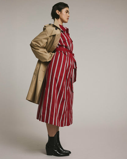 Universal Standard Odeon Stretch Poplin Shirtdress - Red/Black/White Stripe