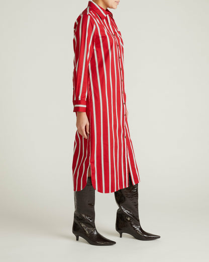 Universal Standard Odeon Stretch Poplin Shirtdress - Red/Black/White Stripe