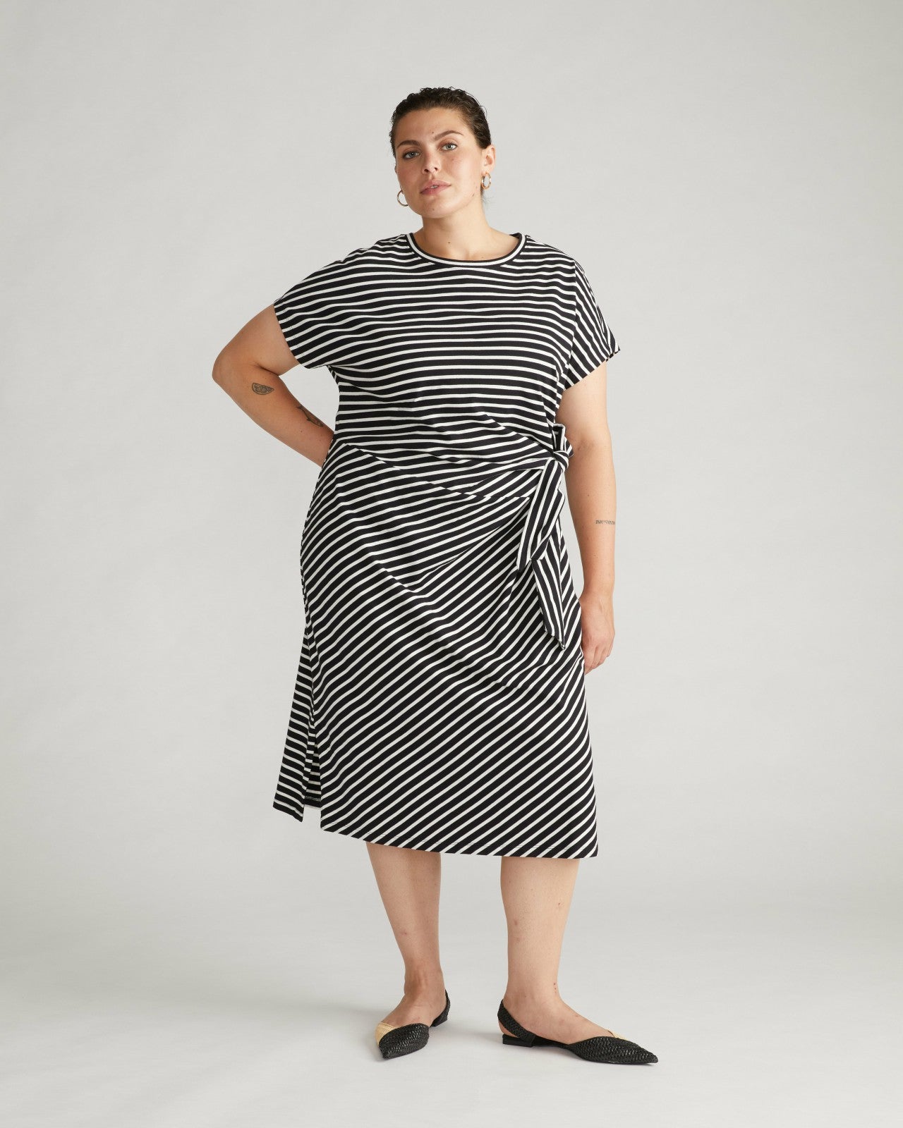 Universal Standard Crescent Breton Stripe Knot Dress - Black/White Stripe