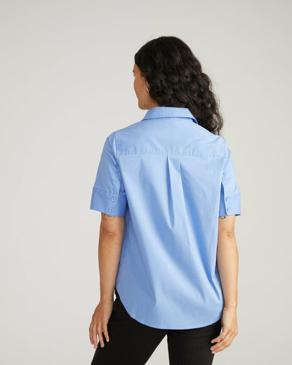 Universal Standard Elbe Stretch Poplin Short Sleeve Shirt - Soft Blue