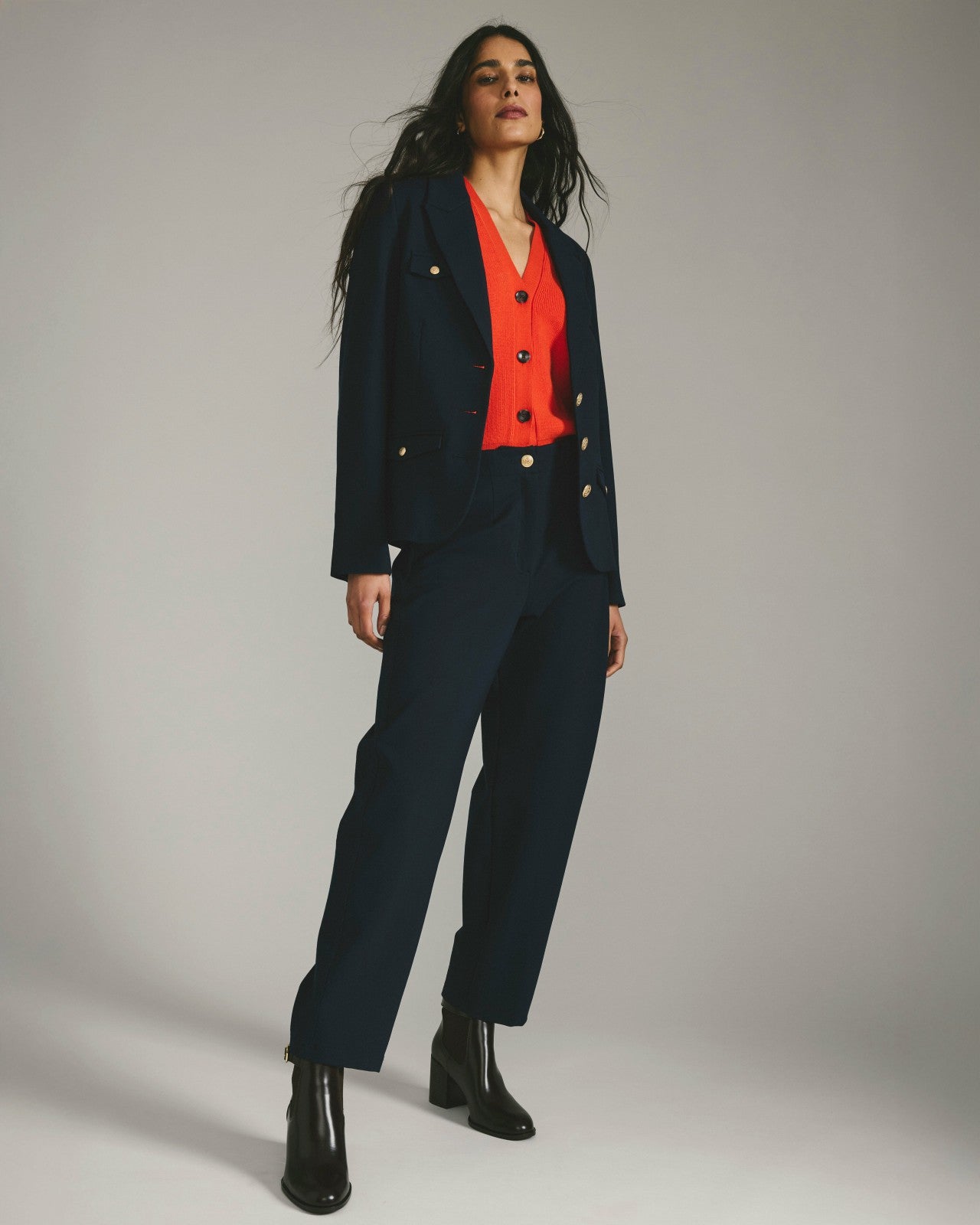 Universal Standard Audrey Tailored Ponte Pants - Navy with Gold Buttons