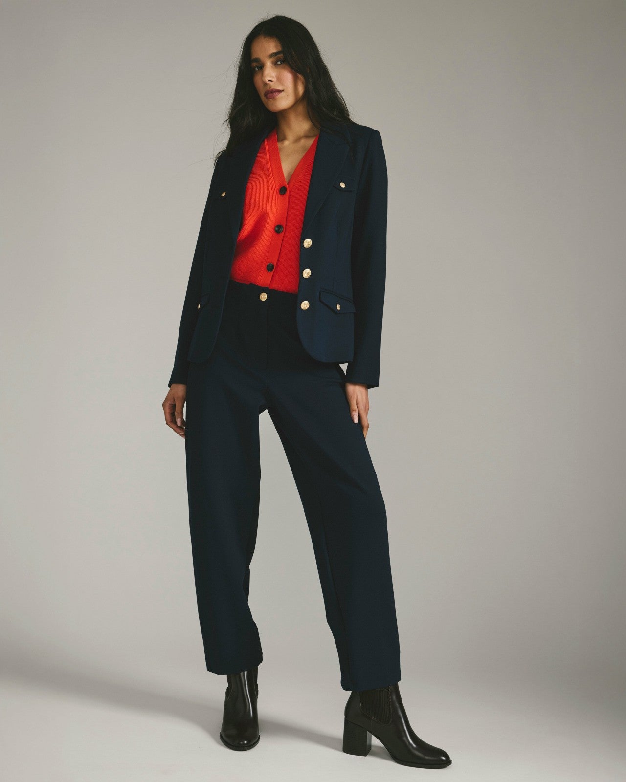 Universal Standard Audrey Tailored Ponte Pants - Navy with Gold Buttons