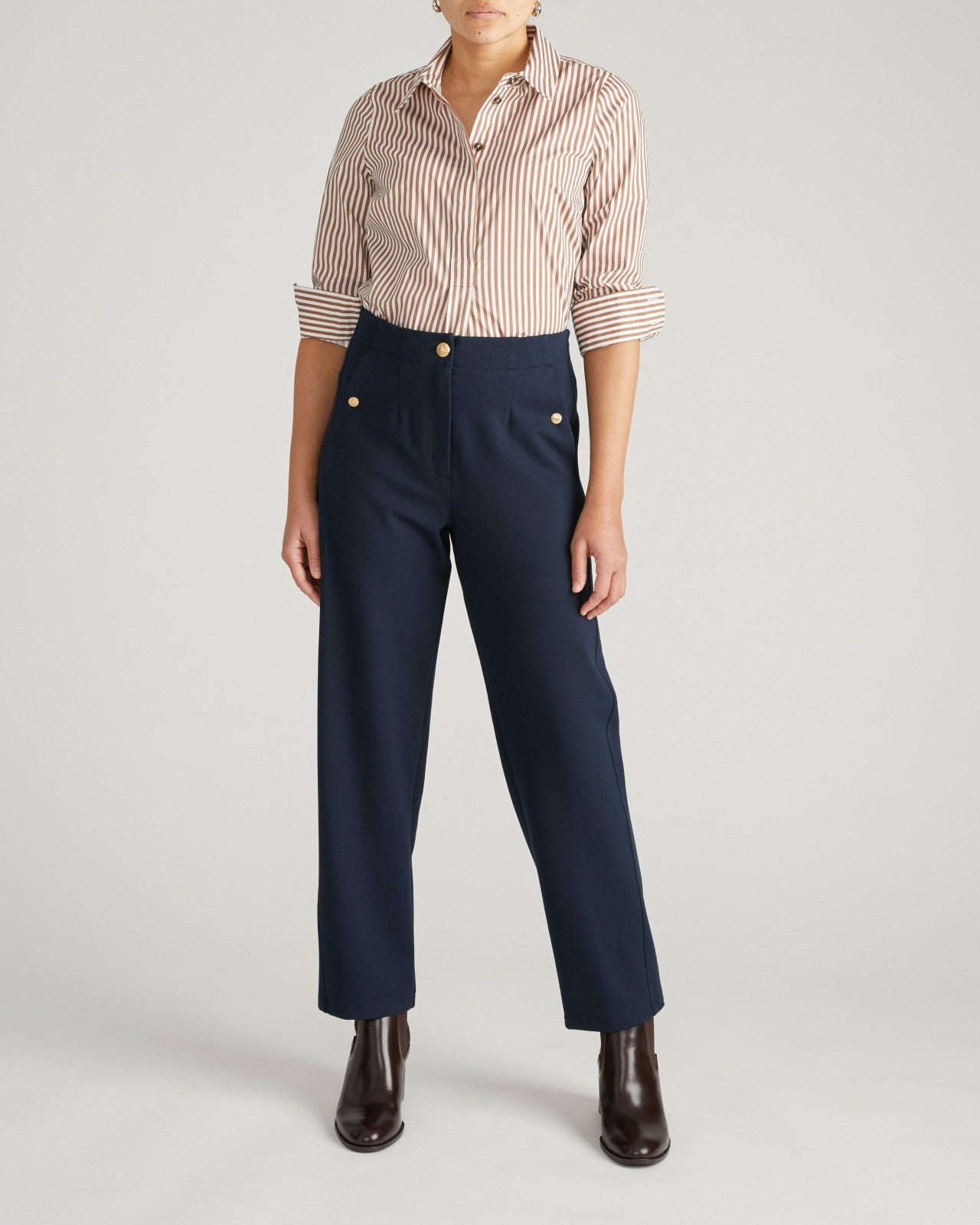 Universal Standard Audrey Tailored Ponte Pants - Navy with Gold Buttons