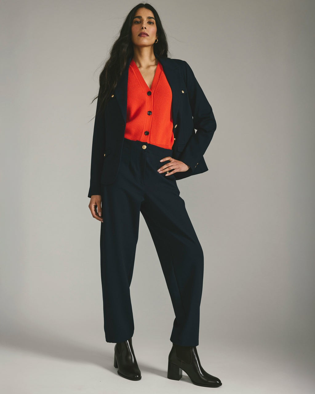 Universal Standard Audrey Tailored Ponte Pants - Navy with Gold Buttons