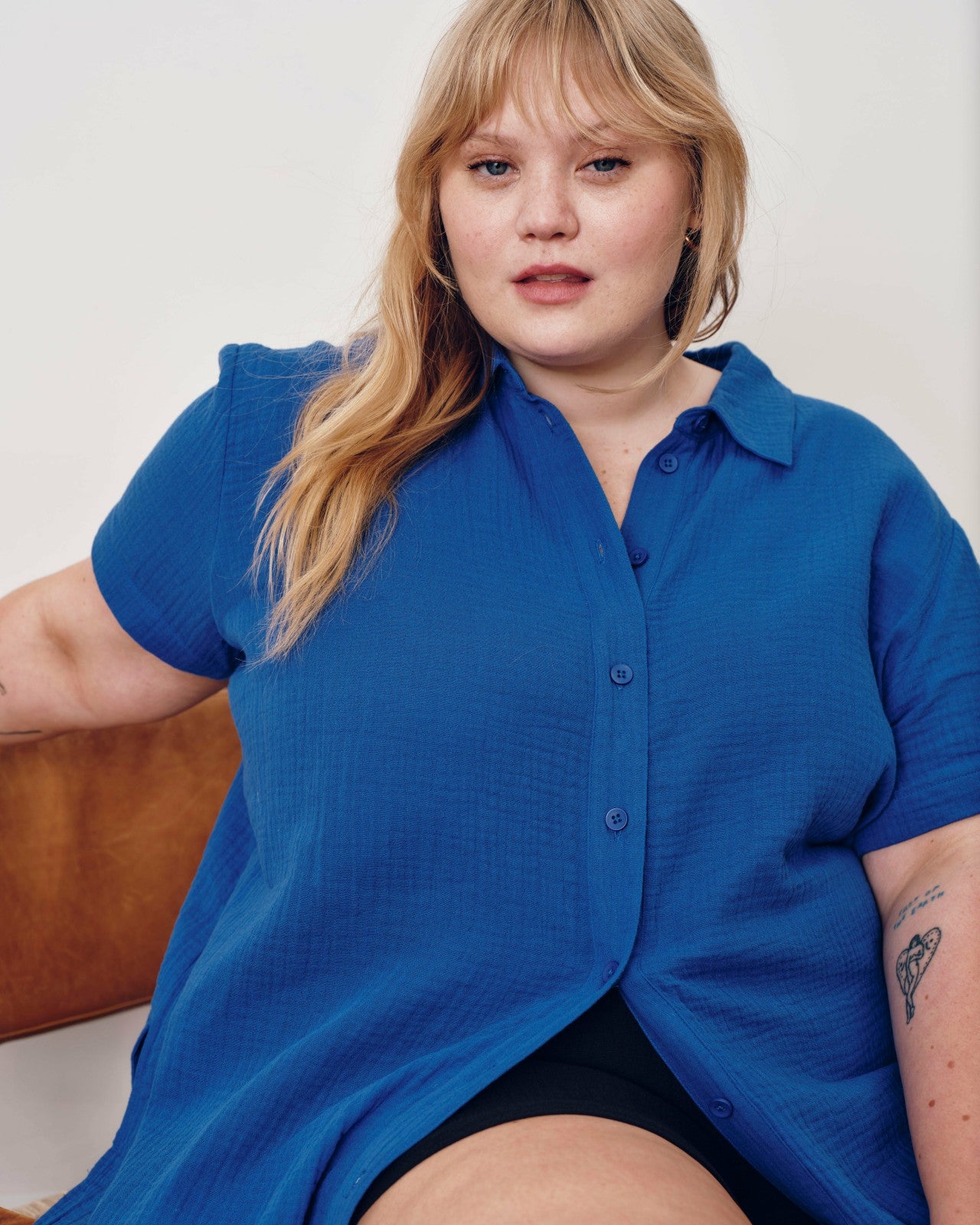 Universal Standard Luxe Cotton Gauze Beach Shirt - Ultramarine