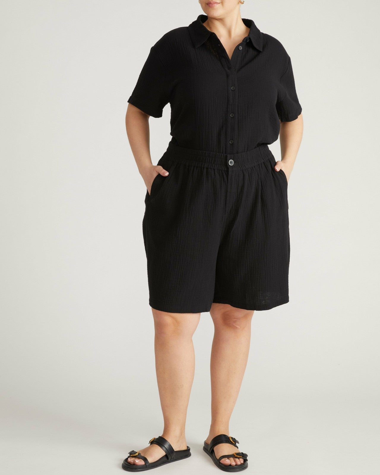 Universal Standard Luxe Cotton Gauze Beach Shirt - Black