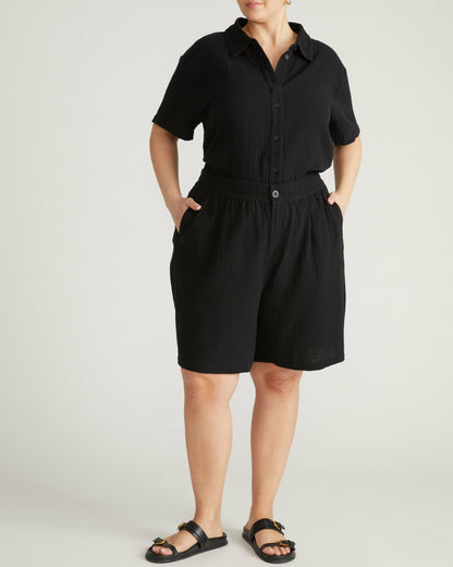 Universal Standard Luxe Cotton Gauze Beach Shirt - Black