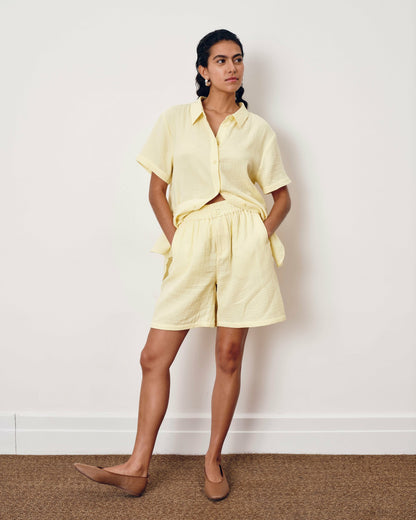 Universal Standard Luxe Cotton Gauze Beach Short - Pale Daffodil