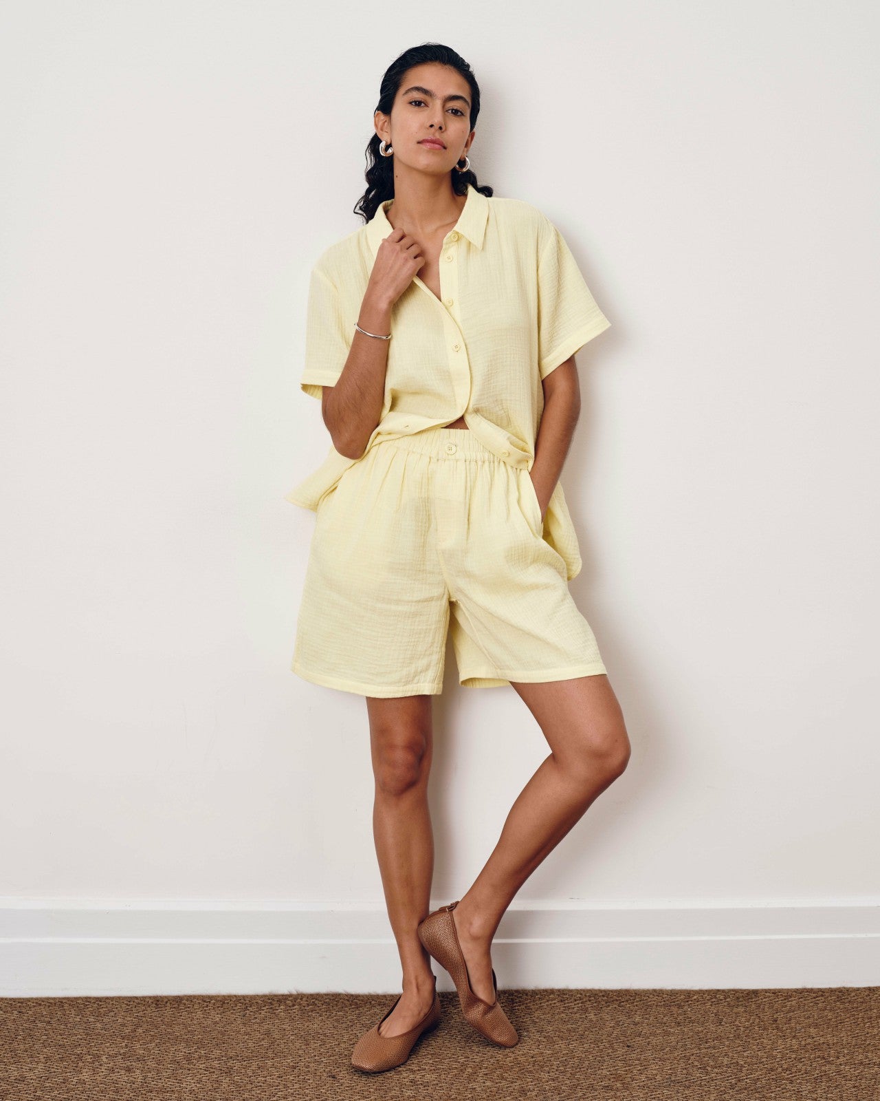 Universal Standard Luxe Cotton Gauze Beach Short - Pale Daffodil
