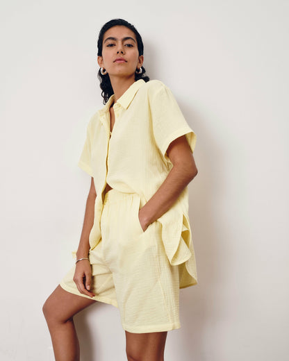 Universal Standard Luxe Cotton Gauze Beach Short - Pale Daffodil