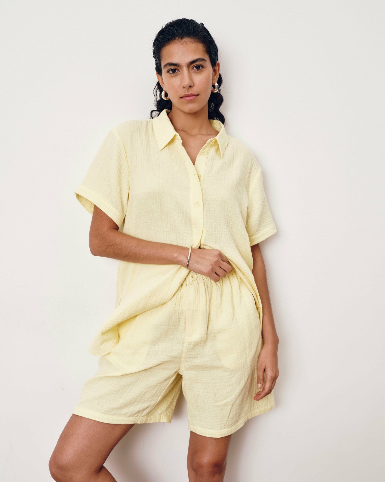 Universal Standard Luxe Cotton Gauze Beach Short - Pale Daffodil