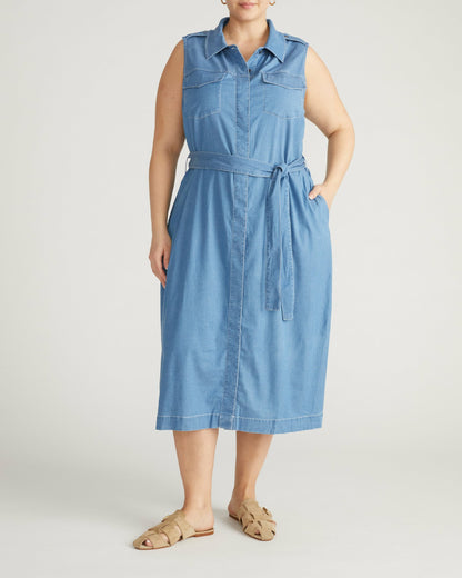 Universal Standard Perfect Tencel Chambray Sleeveless Savannah Shirtdress - Cove Blue