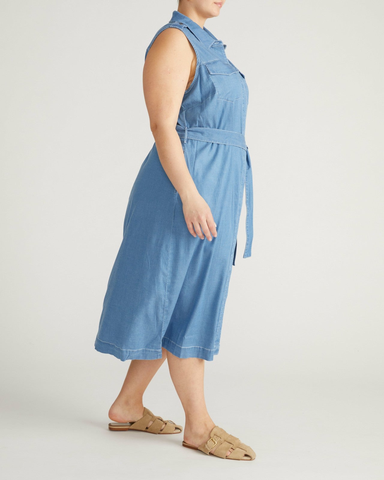 Universal Standard Perfect Tencel Chambray Sleeveless Savannah Shirtdress - Cove Blue