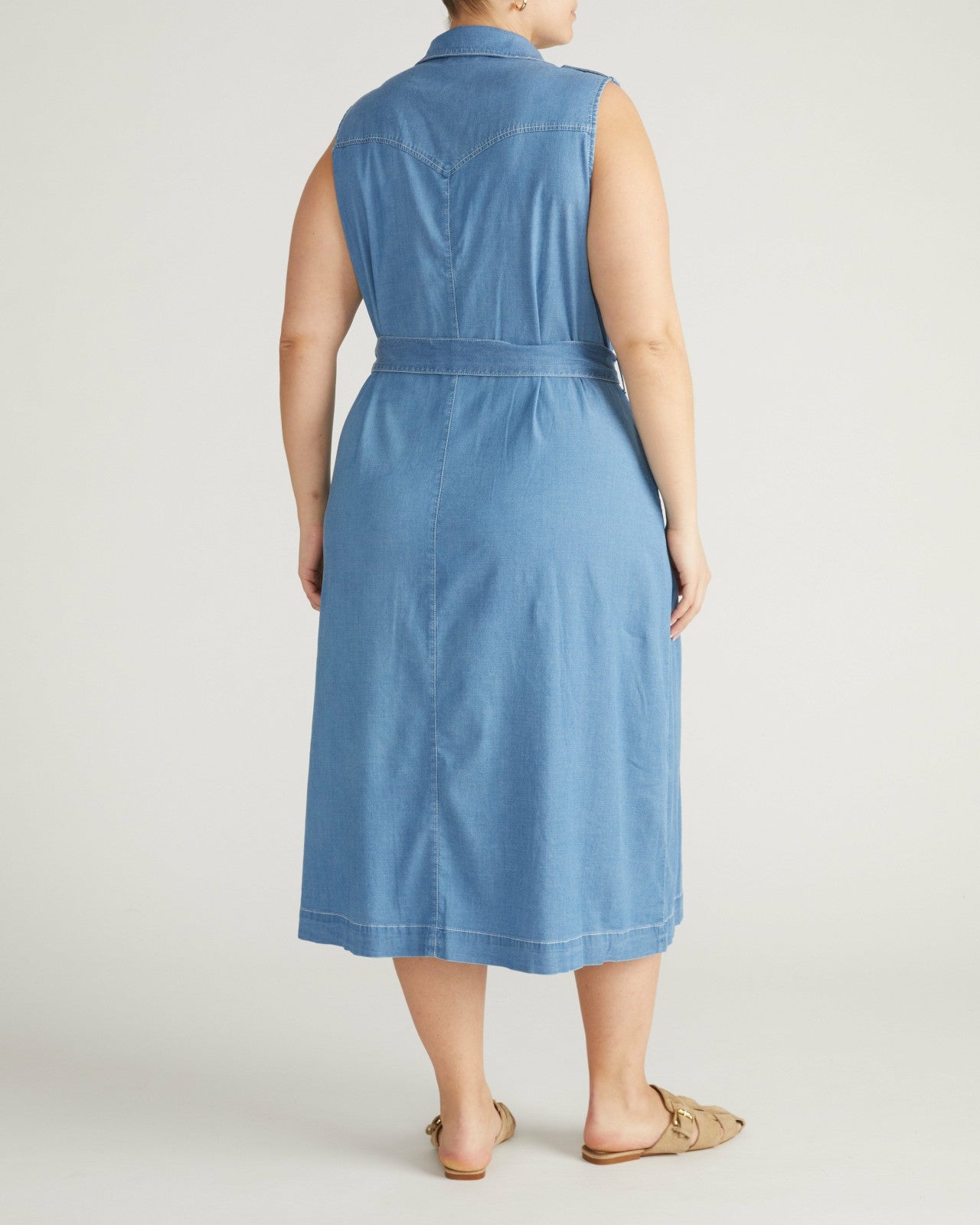 Universal Standard Perfect Tencel Chambray Sleeveless Savannah Shirtdress - Cove Blue