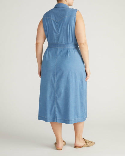 Universal Standard Perfect Tencel Chambray Sleeveless Savannah Shirtdress - Cove Blue
