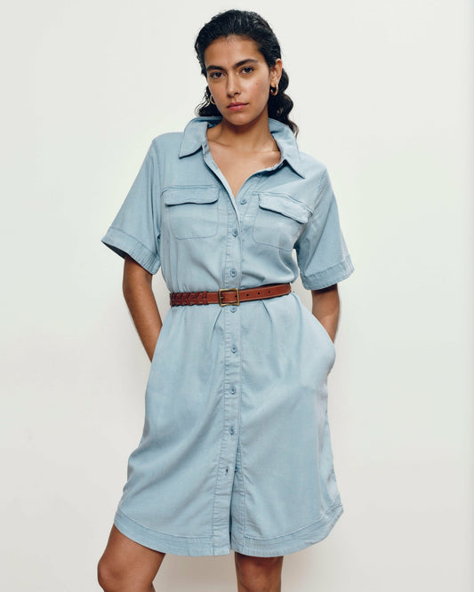 Universal Standard Perfect Tencel Chambray Short Sleeve Shirtdress - Morning Blue