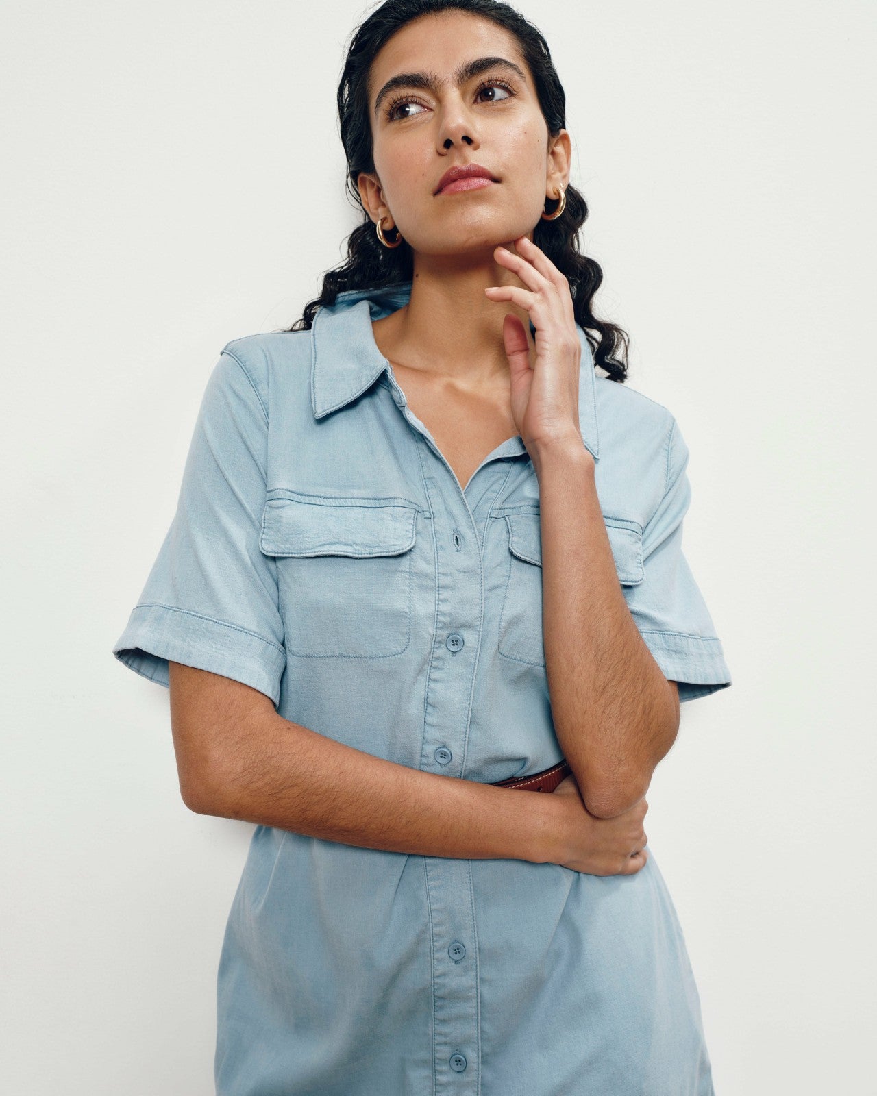 Universal Standard Perfect Tencel Chambray Short Sleeve Shirtdress - Morning Blue