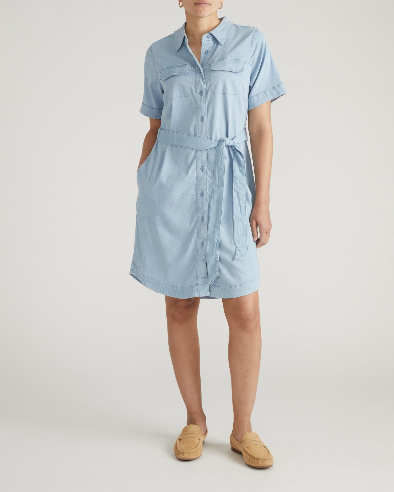 Universal Standard Perfect Tencel Chambray Short Sleeve Shirtdress - Morning Blue