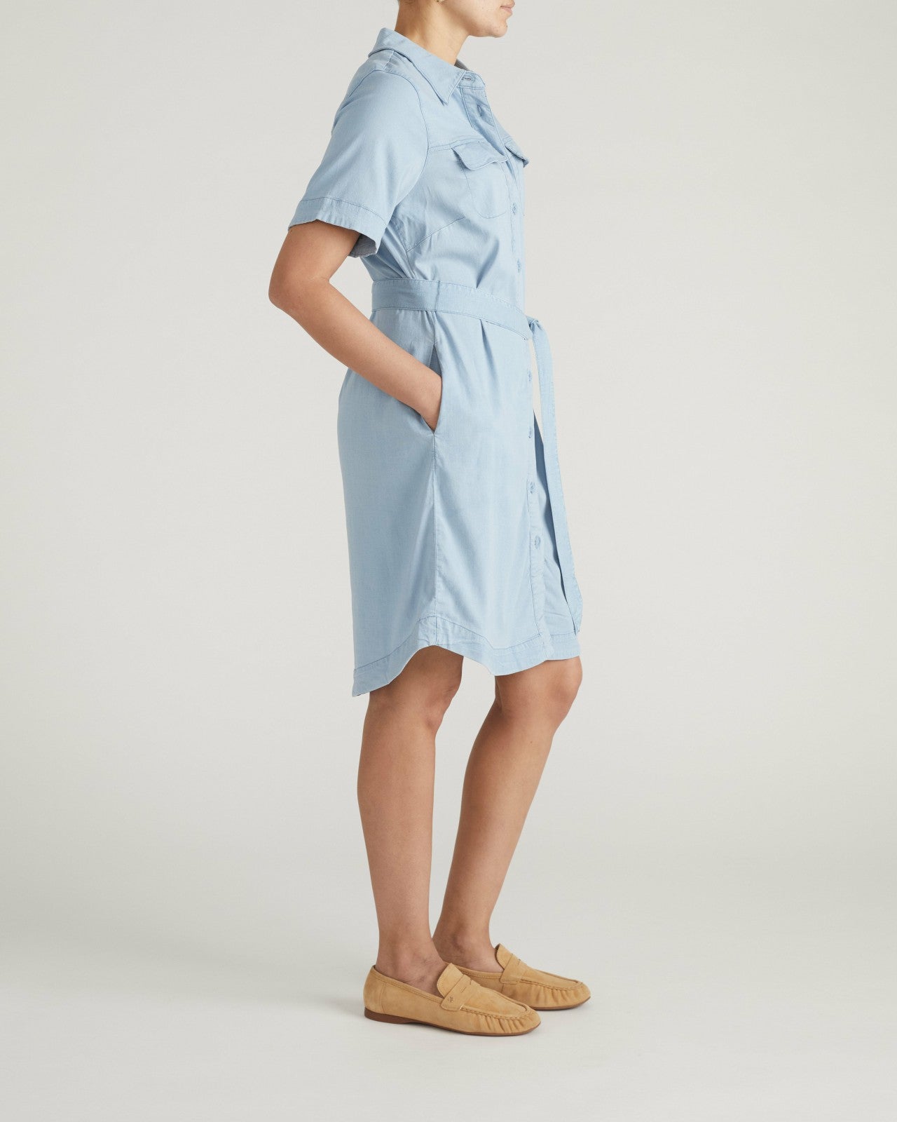 Universal Standard Perfect Tencel Chambray Short Sleeve Shirtdress - Morning Blue