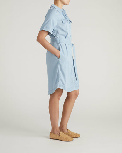 Universal Standard Perfect Tencel Chambray Short Sleeve Shirtdress - Morning Blue