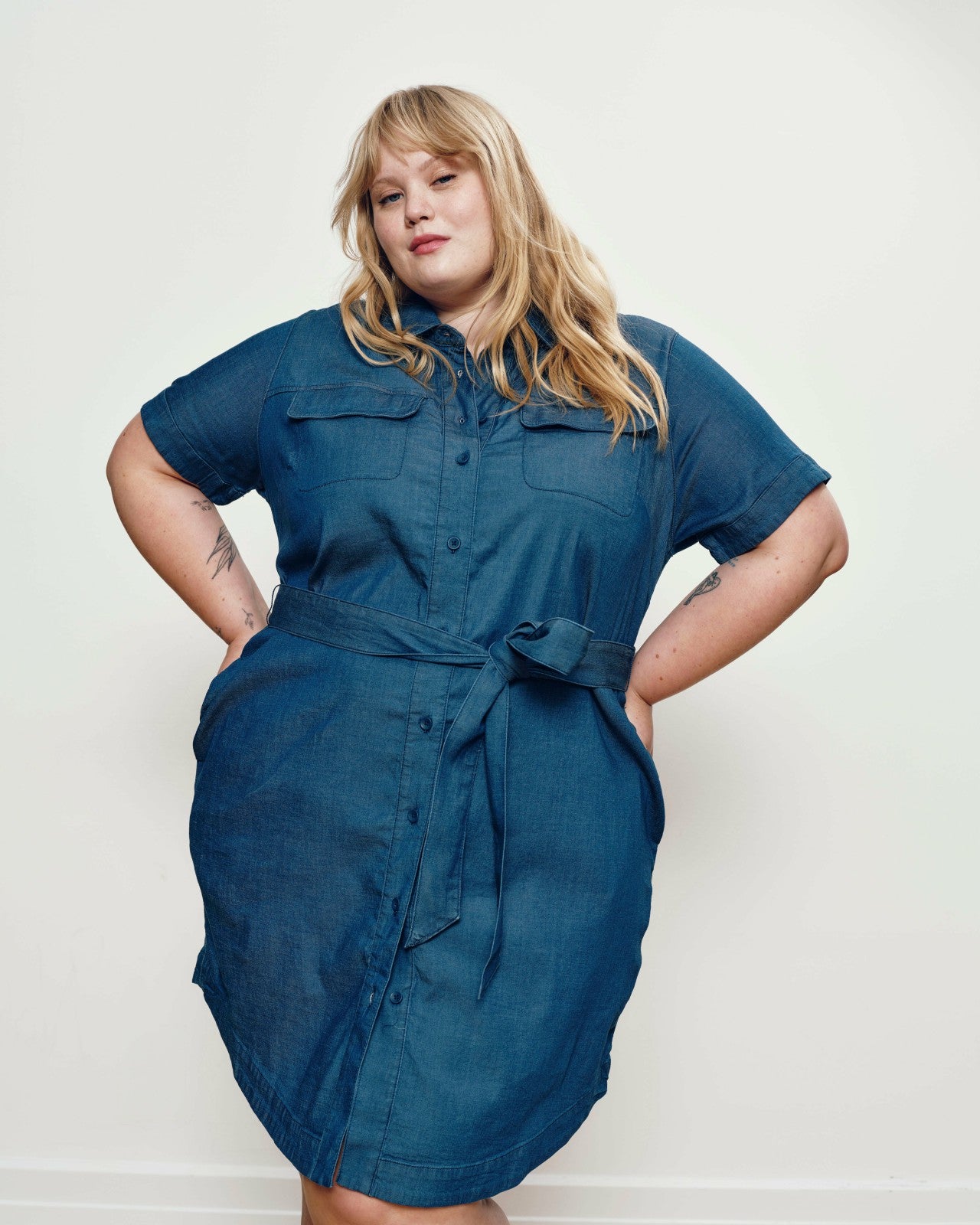 Universal Standard Perfect Tencel Chambray Short Sleeve Shirtdress - Midnight Blue