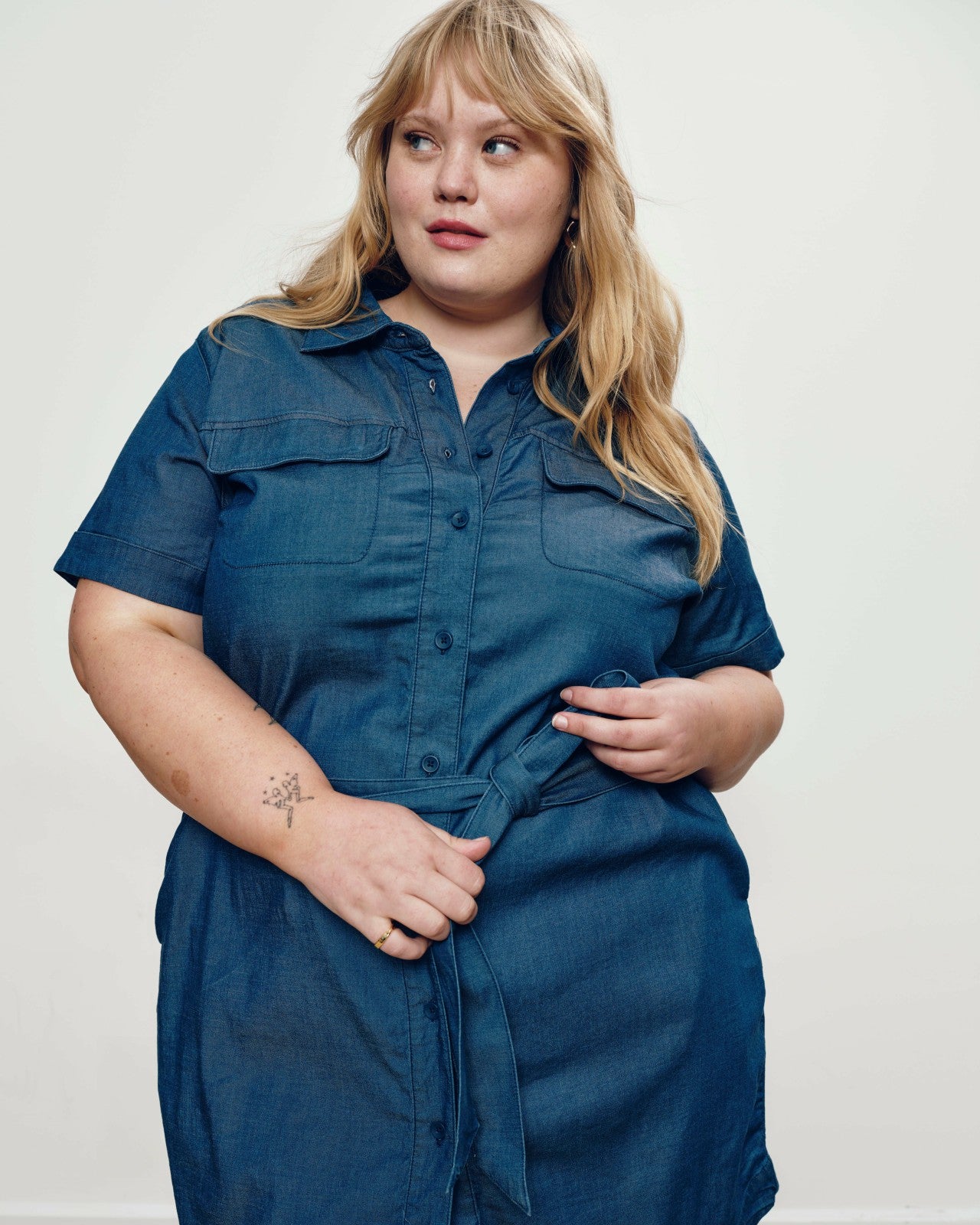 Universal Standard Perfect Tencel Chambray Short Sleeve Shirtdress - Midnight Blue
