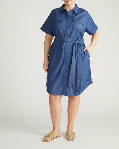 Universal Standard Perfect Tencel Chambray Short Sleeve Shirtdress - Midnight Blue