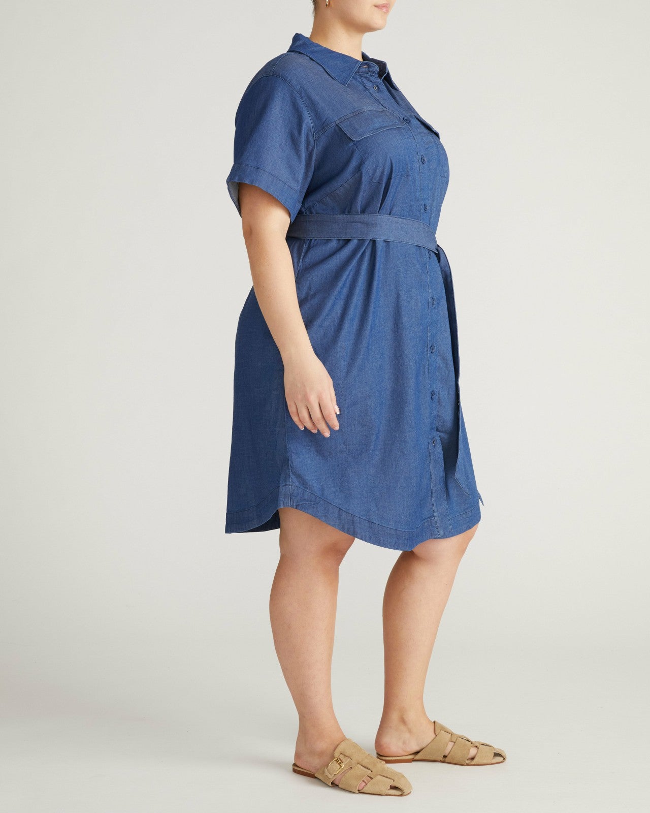 Universal Standard Perfect Tencel Chambray Short Sleeve Shirtdress - Midnight Blue