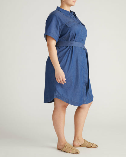 Universal Standard Perfect Tencel Chambray Short Sleeve Shirtdress - Midnight Blue