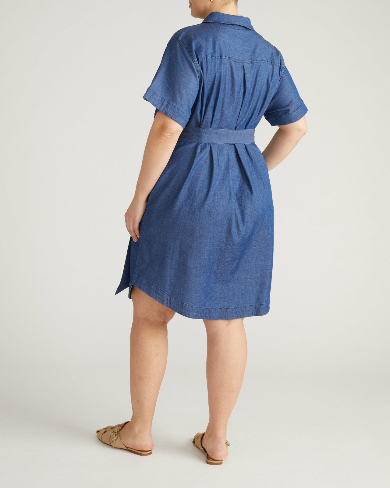 Universal Standard Perfect Tencel Chambray Short Sleeve Shirtdress - Midnight Blue