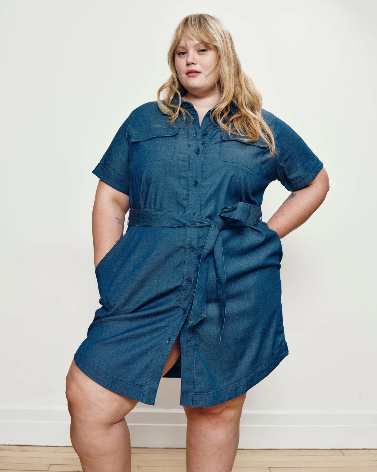Universal Standard Perfect Tencel Chambray Short Sleeve Shirtdress - Midnight Blue
