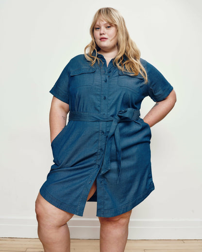 Universal Standard Perfect Tencel Chambray Short Sleeve Shirtdress - Midnight Blue