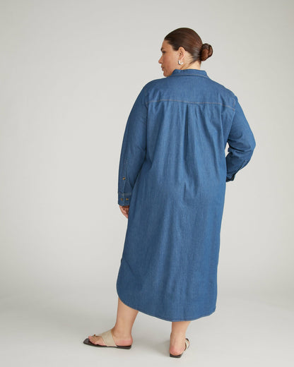 Universal Standard Odeon Stretch Cotton Chambray Shirtdress - Orion Blue