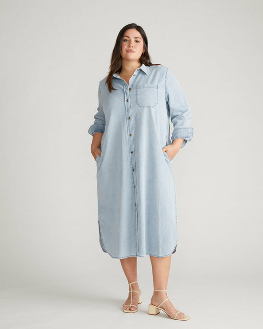 Universal Standard Odeon Stretch Cotton Chambray Shirtdress - Heritage Blue