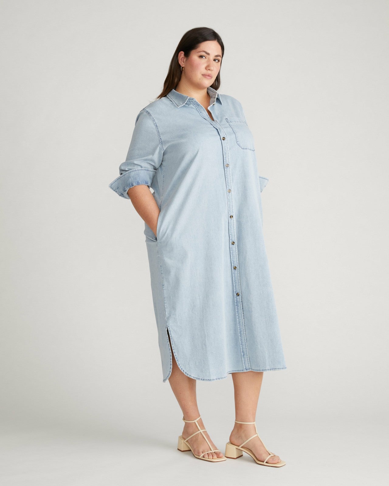 Universal Standard Odeon Stretch Cotton Chambray Shirtdress - Heritage Blue