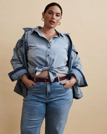 Universal Standard Minimalist Stretch Cotton Chambray Shirt - Heritage Blue