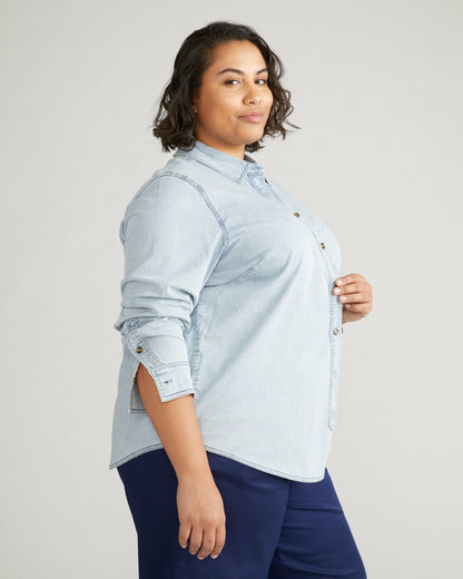 Universal Standard Minimalist Stretch Cotton Chambray Shirt - Heritage Blue