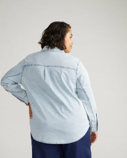 Universal Standard Minimalist Stretch Cotton Chambray Shirt - Heritage Blue