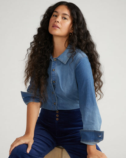 Universal Standard Minimalist Stretch Cotton Chambray Shirt - Vintage Indigo