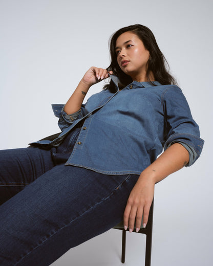 Universal Standard Minimalist Stretch Cotton Chambray Shirt - Vintage Indigo