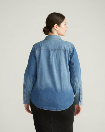 Universal Standard Minimalist Stretch Cotton Chambray Shirt - Vintage Indigo