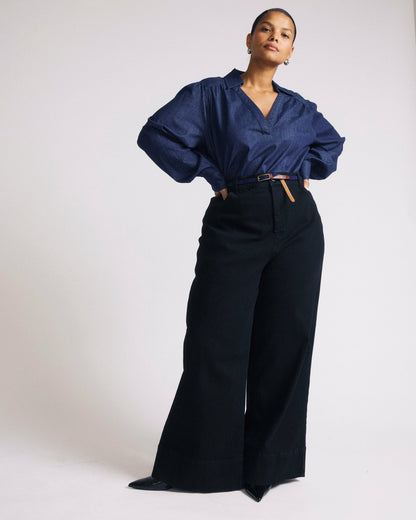 Universal Standard Maisie Cotton Chambray Blouse - Dark Indigo